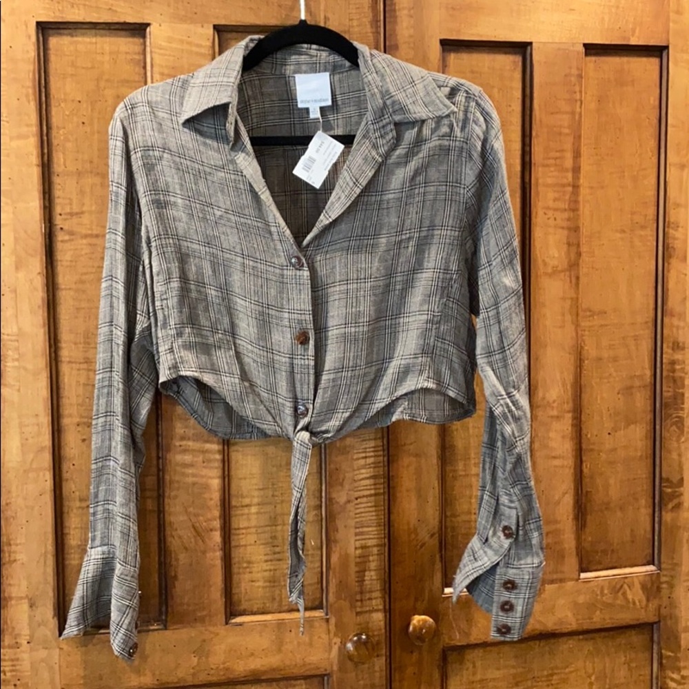 Plaid button up crop top